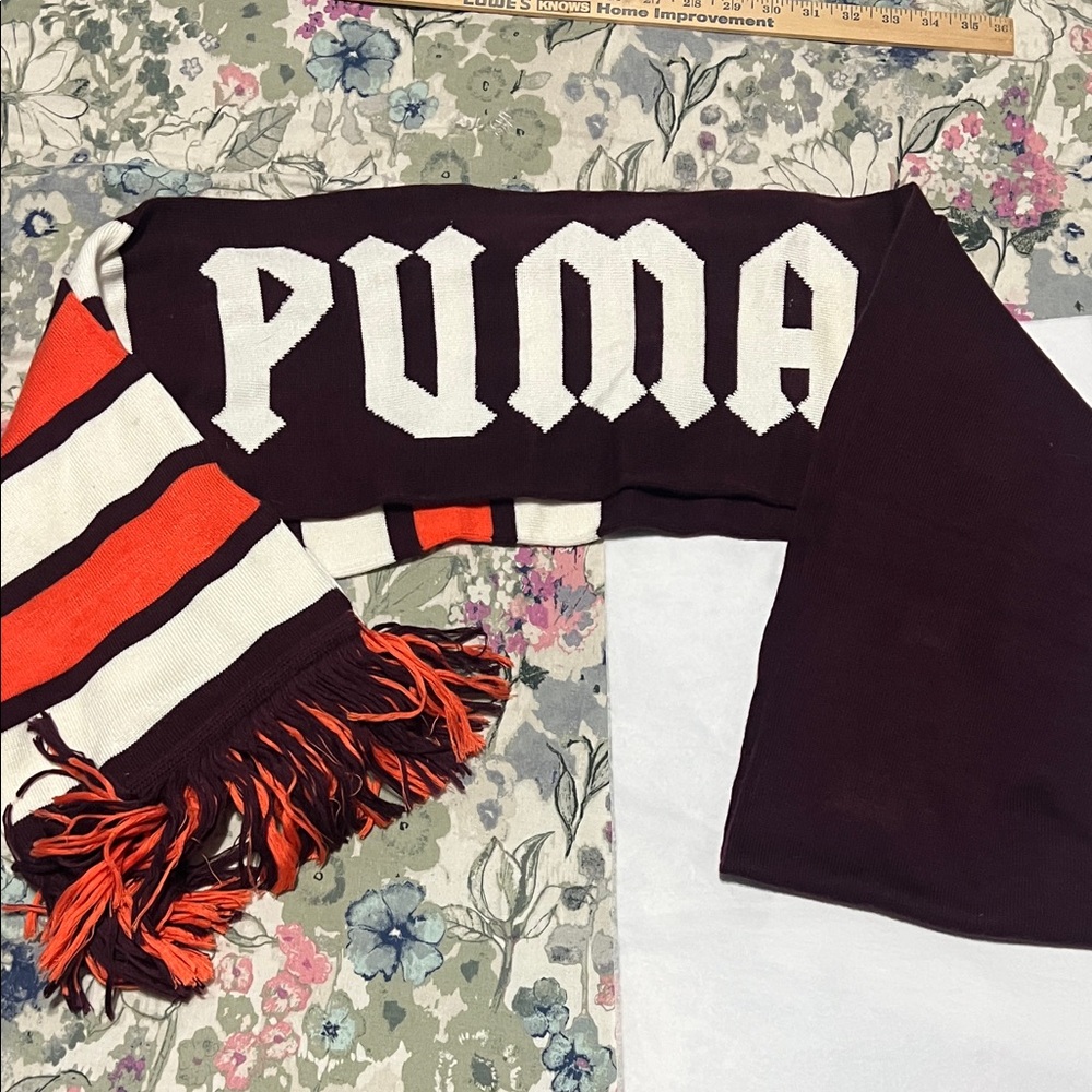 PUMA Bold Maroon and Orange Knit Scarf